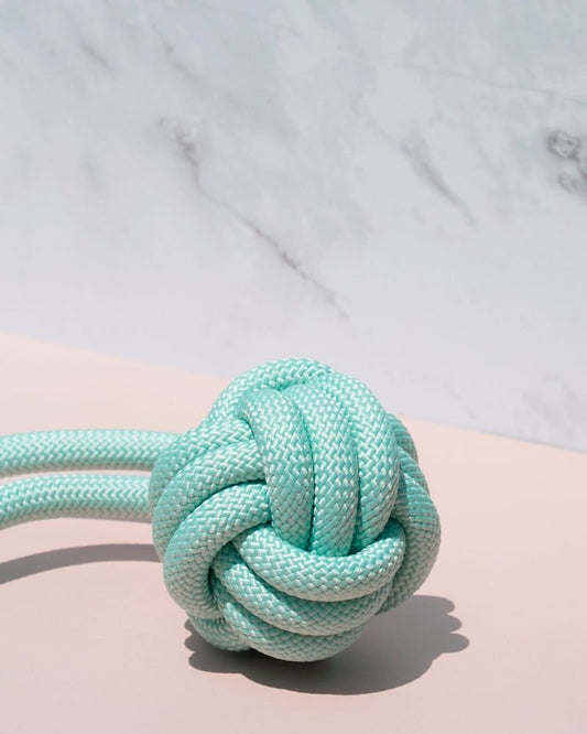Premium helix-shaped dog rope toy in mint from Athena's Paw featuring powerful durability, dental health benefits and active play for canine companions