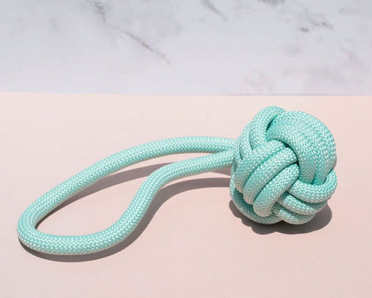 Premium helix-shaped dog rope toy in mint from Athena's Paw featuring powerful durability, dental health benefits and active play for canine companions